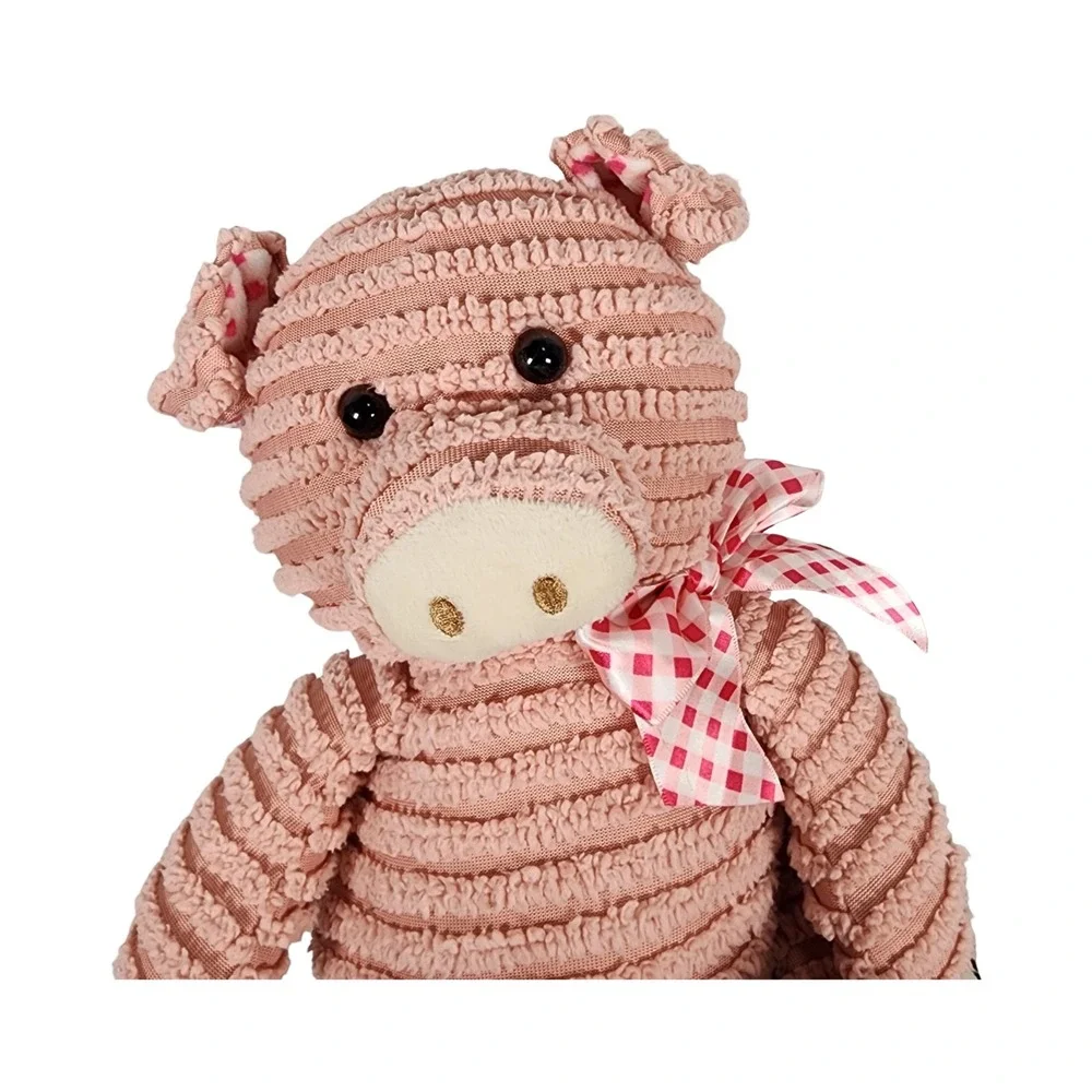 Hugfun Plush Pink Corduroy‎ Pig Stuffed Animal Toy with Gingham Bow
